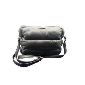 Marta Ponti Black Puffer Leather Crossbody Bag Quilted Soft Gold Zip